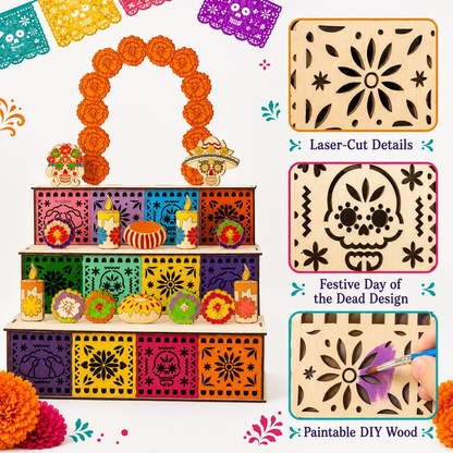 🎉 2026 Sale — Over 9,000 Sold! 💀🌼 Build your own Day of the Dead altar — three tiers, traditional hollowed patterns, and DIY painting option. A beautiful way to honor loved ones and celebrate the holiday. 🕯️