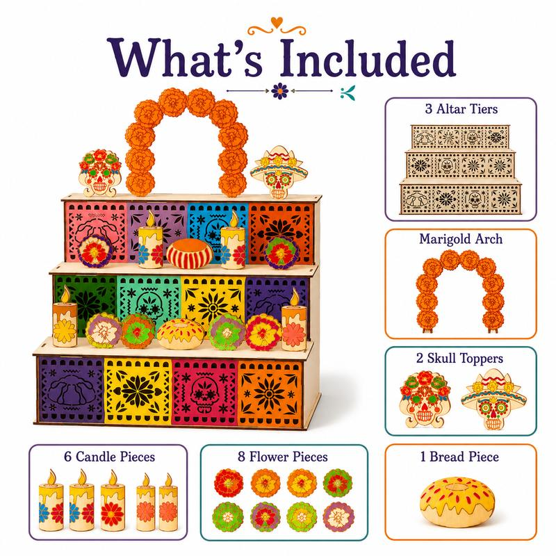🎉 2026 Sale — Over 9,000 Sold! 💀🌼 Build your own Day of the Dead altar — three tiers, traditional hollowed patterns, and DIY painting option. A beautiful way to honor loved ones and celebrate the holiday. 🕯️